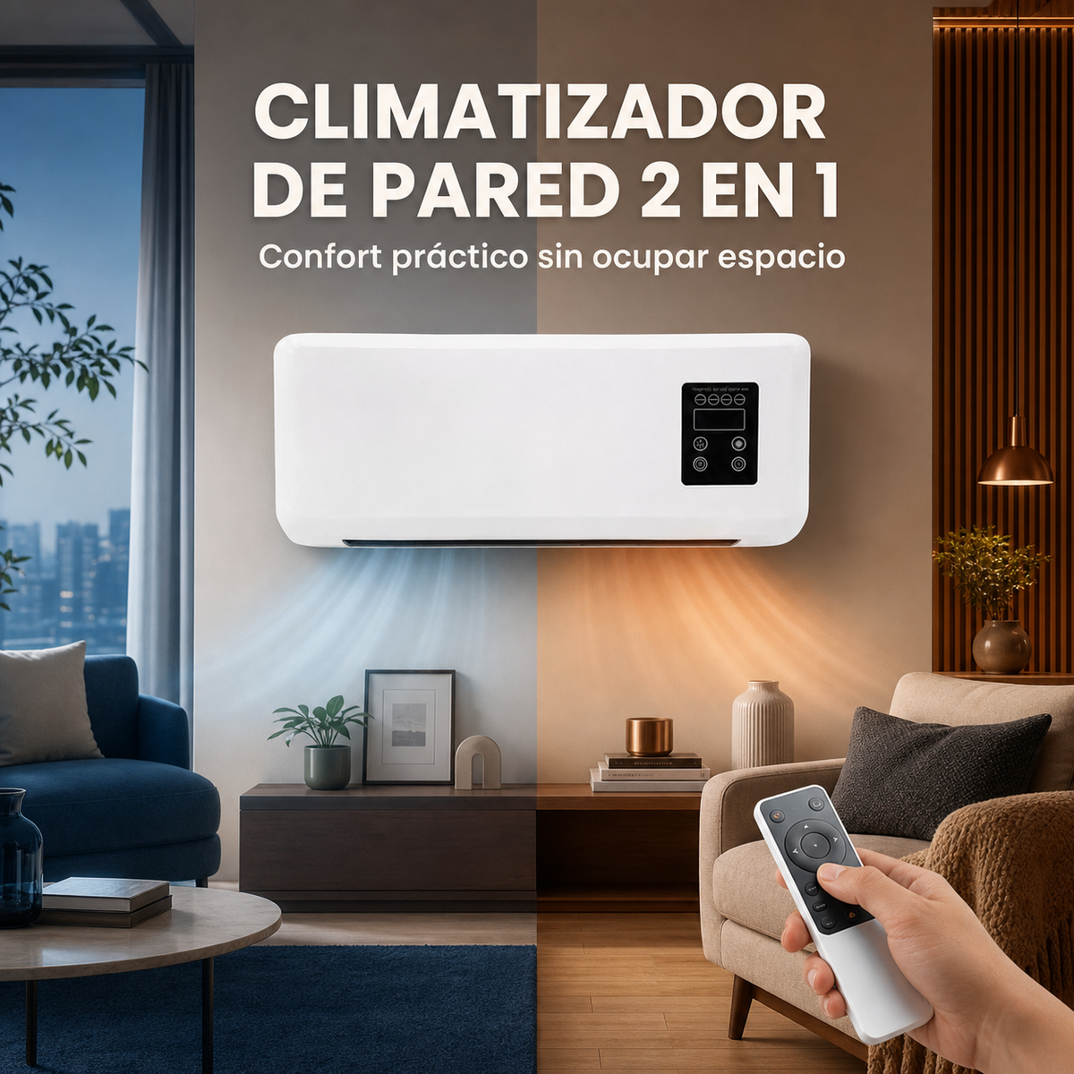 Climatizador eléctrico de pared 2 en 1 con función de aire fresco y calefacción