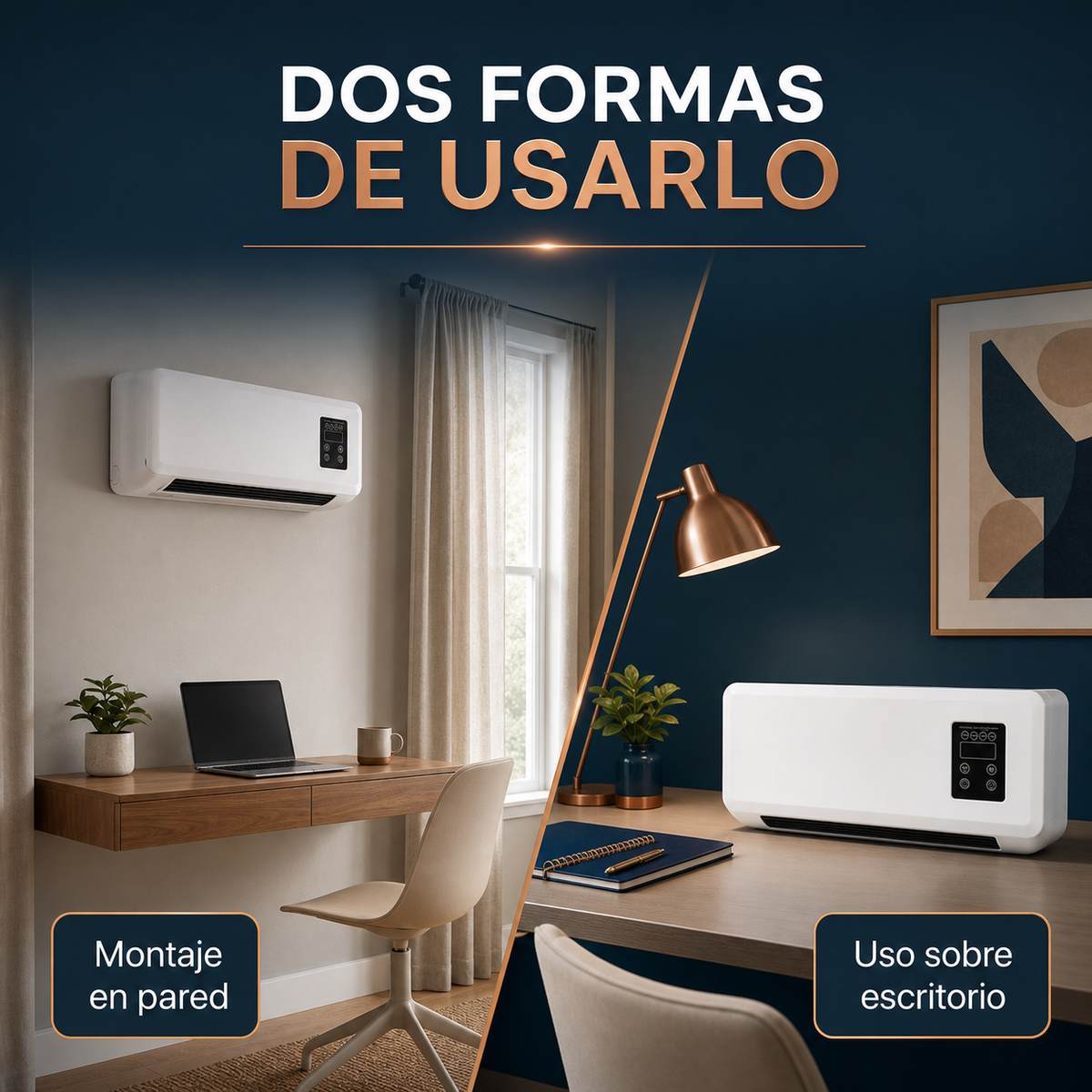 Climatizador eléctrico de pared 2 en 1 con función de aire fresco y calefacción